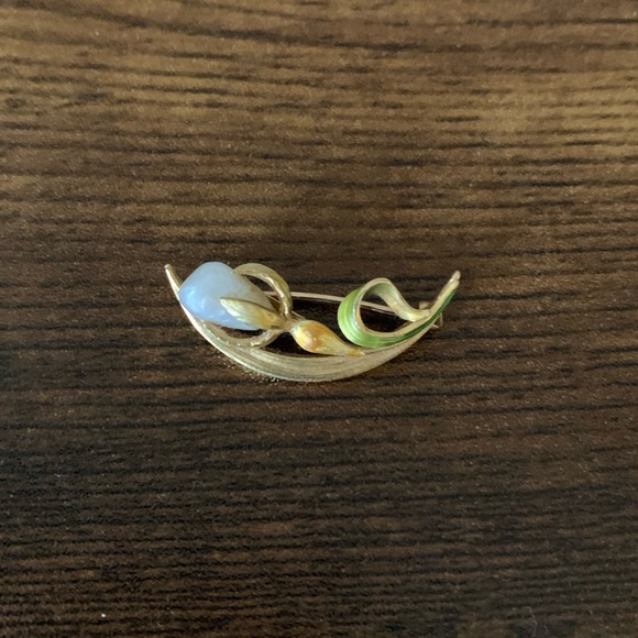 Victorian Antique Enamel 14k Gold Freshwater Pearl Lily Flower Brooch Pin - Picture 4 of 11